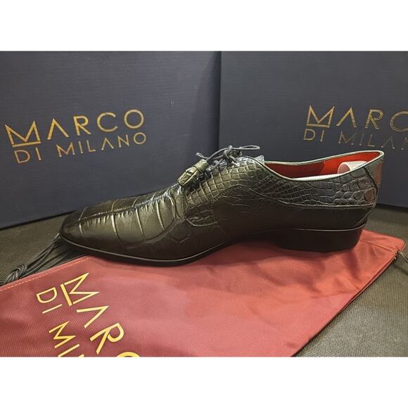 Marco Di Milano Fitipaldi Olive Genuine Alligator Skin Derby Dress Shoes Us 12M